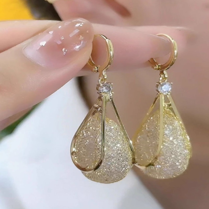 ต่างหูหยดน้ำ Zircon สไตล์คลาสสิก ประดับคริสตัลและตาข่ายหรูหรา