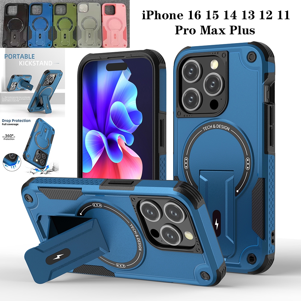 สําหรับiphone 16 15 14 13 12 11 Pro Max Plus iP16 iP15 iP14 iP13 iP12 กรณีที่มองไม่เห็นขาตั้งสี่มุมกันกระแทกป้องกันแม่เหล็กขดลวดออกแบบรองรับไร้สายชาร์จปลอกโทรศัพท์