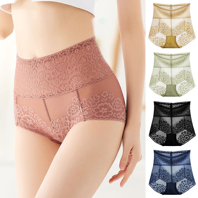 เอวสูงผู้หญิงกางเกงลูกไม้ไม่มีรอยต่อ Hollow Out Butt Lift กางเกง Breathable สบายกางเกงสีทึบชุดชั้นใน Plus ขนาด