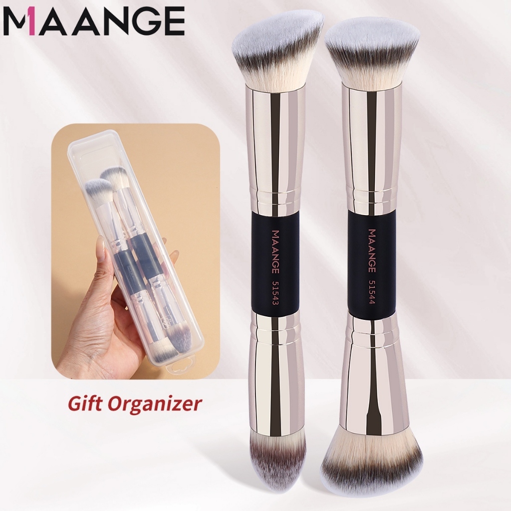 MAANGE ชุดแปรงแต่งหน้า แปรงลงรองพื้น แปรงปัดแก้ม 2 in 1 ปัดได้ทั้งเนื้อครีม และเนื้อฝุ่น ขนนุ่มแน่น จิกสีดี 2 ชิ้นพร้อมกล่อง 51728