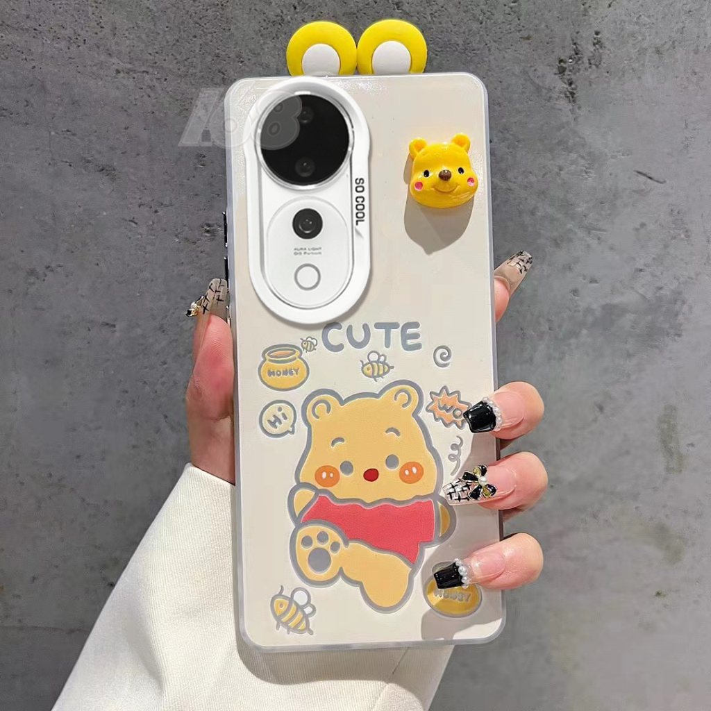 เคส Vivo V40 V29 V30 5G เคส Vivo V40 V30 Pro เคสกันกระแทก Winnie the Pooh และ Lotso Bear เคสหรูหรา ชุบปุ่มแข็ง เคลือบด้าน สําหรับผู้หญิงและผู้ชาย
