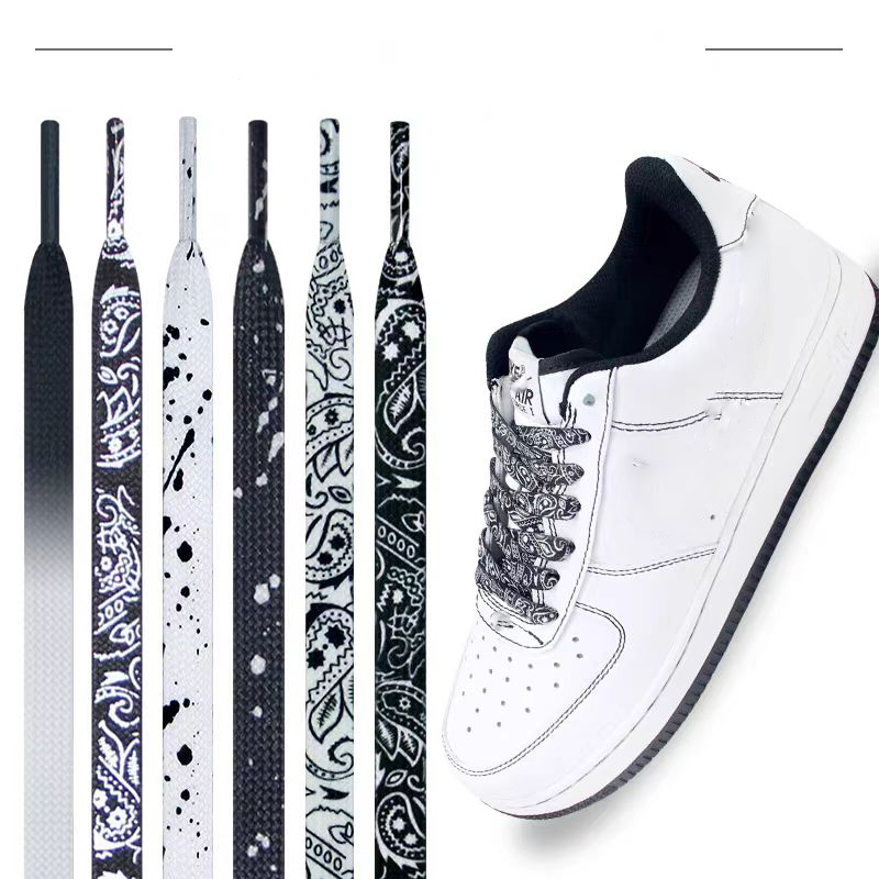 เชือกผูกรองเท้าแบนลายดอกไม้ Bandana Laces 120 ซม./8 มม. - เหมาะสำหรับรองเท้าแฟลตและรองเท้าผ้าใบ, ออกแบบสวยงามและทนทาน