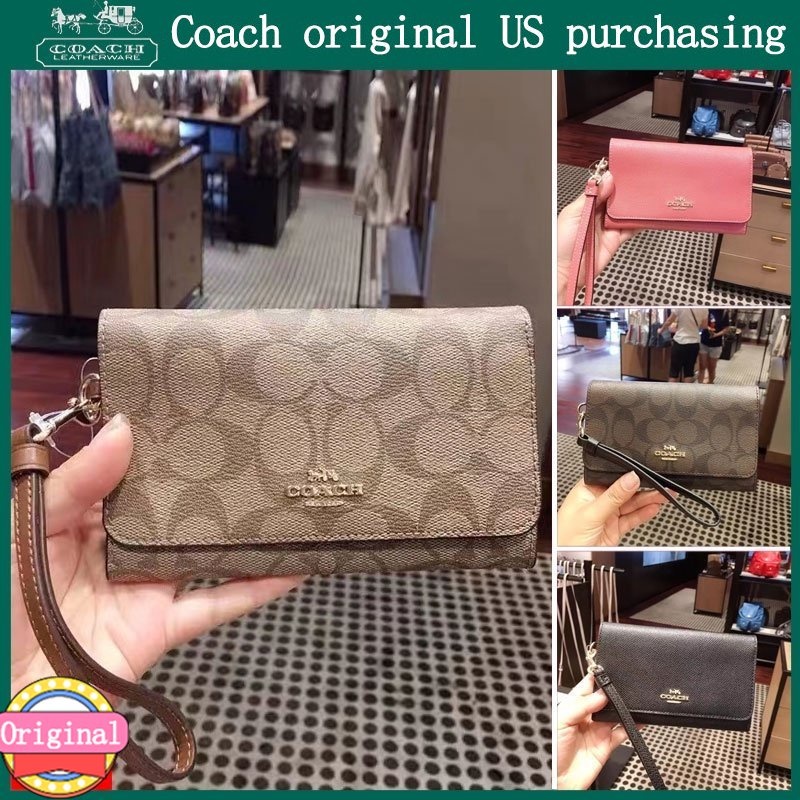 แท้💯%💖 COACH F30205 กระเป๋าสตางค์ยาวสำหรับสุภาพสตรีกระเป๋าสตางค์ซิปกระเป๋าสตางค์หนังแท้