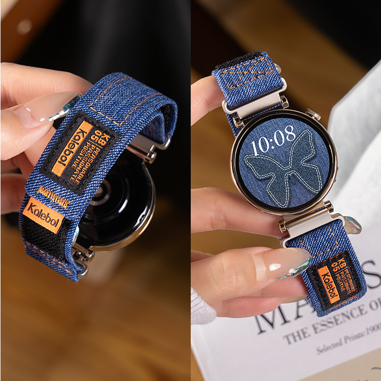 สายรัดข้อมือผ้าเดนิม 18 มม. เหมาะสําหรับนาฬิกา Huawei GT4/GT5 (41 มม.) GT3/GT2/watch3/4pro แฟชั่นสาย Velcro 20 มม.