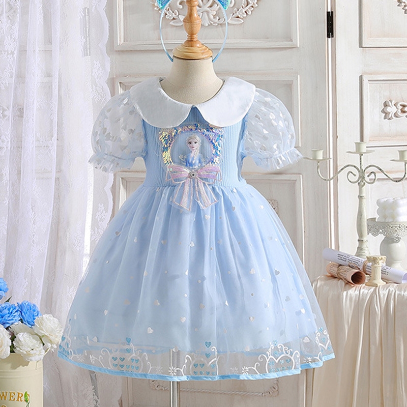 สาวแต่งตัวเด็กแช่แข็งชุดเอลซาเจ้าหญิงกระโปรงผ้าฝ้ายเด็กพรรคชุดสาวแฟชั่น