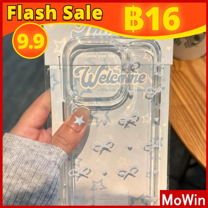 ซื้อ Mowin - สำหรับ iPhone 15 Pro Max เคสใส TPU ปุ่มชุบไฟฟ้าอ่อนป้องกันกล้องกันกระแทก โบว์สีฟ้าน่ารัก เข้ากันได้กับ iPhone 14 13 12 11 XS XR 7Plus 8 Plus