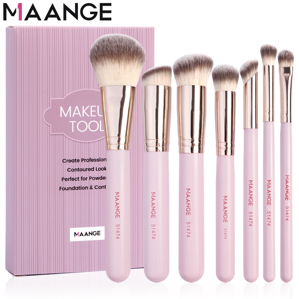 MAANGE ชุดแปรงแต่งหน้า 7 ชิ้น แปรงคุณภาพสูงสำหรับรองพื้น แก้ม และคอนซีลเลอร์