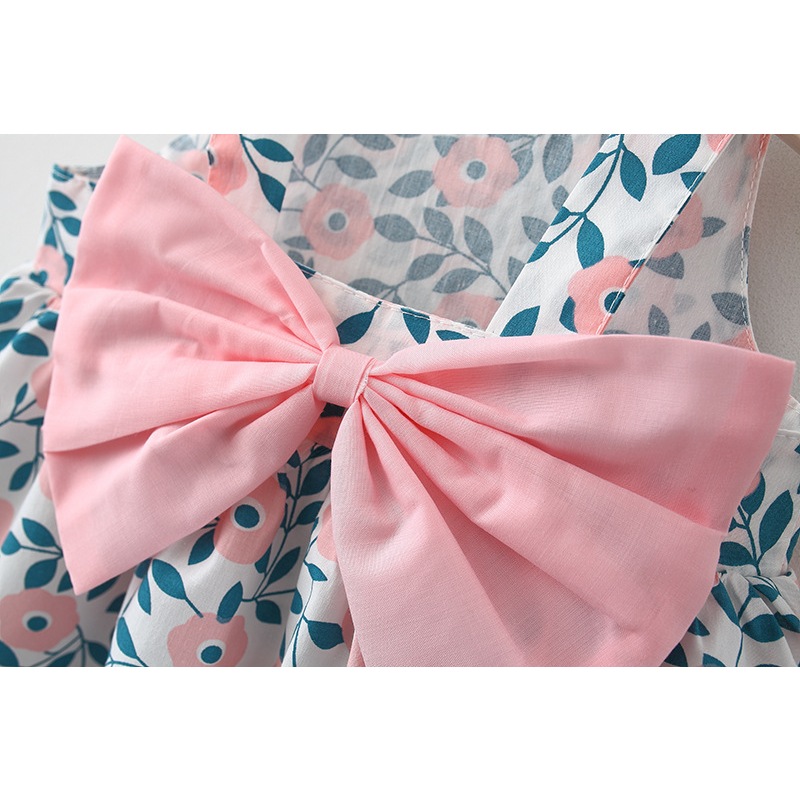 ชุดฤดูร้อนใหม่สําหรับทารกแรกเกิดผ้าฝ้ายกระโปรงยกทรงแขนกุดลายดอกไม้ขนาดเล็ก 0-3 ปีโบว์ใหญ่พร้อมหมวกกันแดดแบบเดียวกัน - รูปที่ 6