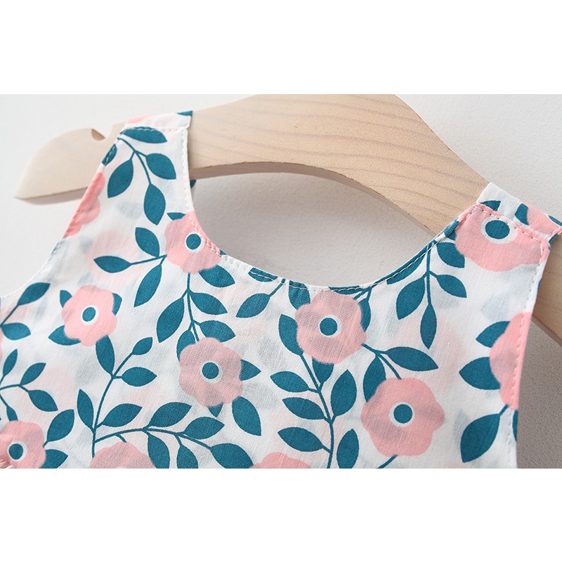 ชุดฤดูร้อนใหม่สําหรับทารกแรกเกิดผ้าฝ้ายกระโปรงยกทรงแขนกุดลายดอกไม้ขนาดเล็ก 0-3 ปีโบว์ใหญ่พร้อมหมวกกันแดดแบบเดียวกัน - รูปที่ 5