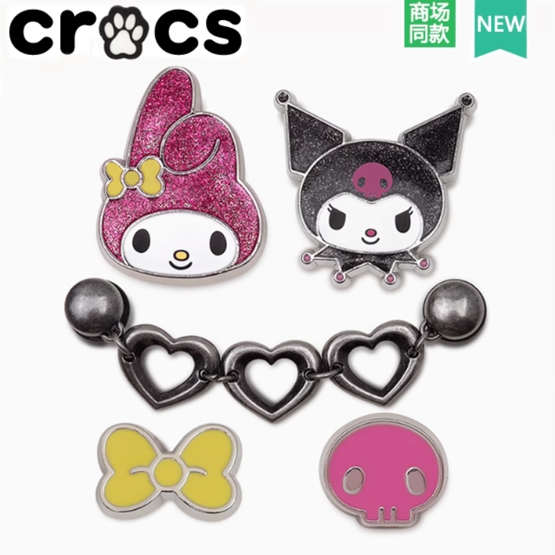 Crocs Crocs Zhibixing Accessories Hole Shoes Kao Junkai Same Style Texture Metal Kuromi Five-Piece Set