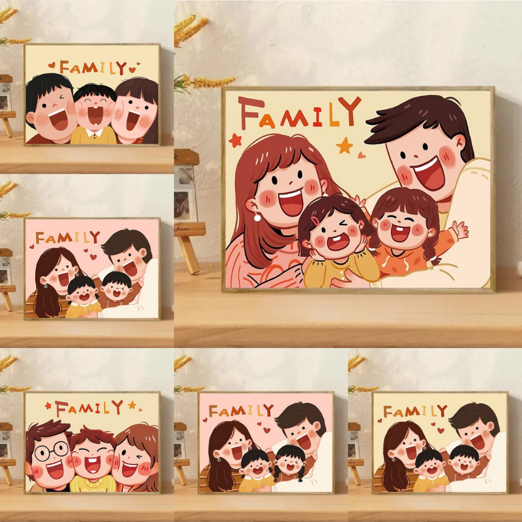 【ORFON】 20×30cm พร้อมกรอบ/ระบายสีตามตัวเลข/ครอบครัวมีความสุข/ภาพระบายสี/ระบายสีตามตัวเลข Diy/ของขวัญ