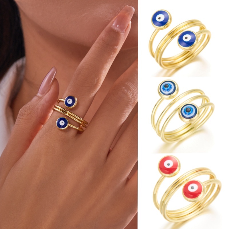 แฟชั่น Retro Blue Evil Eye Protection Blessed แหวน 18k Gold Plated ปรับ Lucky แหวนผู้หญิงเครื่องประดับวินเทจของขวัญปกป้อง Aura ของคุณจาก Nnegative Energy