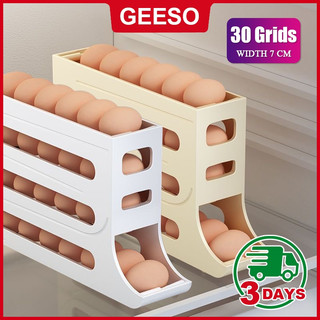 GEESO 30 Grids 3-Tier Automatic Rolling Egg Holder/Rack, Large Capacity Storage Organizer 滚动鸡蛋盒鸡蛋收纳盒