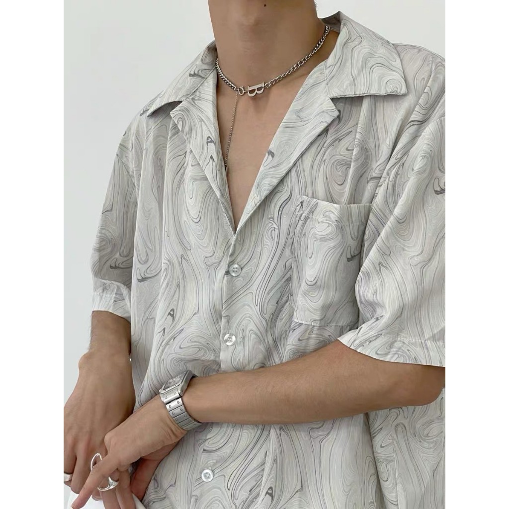 MeTozone เสื้อเชิ้ตแขนสั้น ทรงหลวม ลายดอกไม้ สไตล์ฮ่องกง สําหรับผู้ชาย ราคา ถูกที่สุด ดีลบีเคเค แกลเลอรีภาพที่ 5