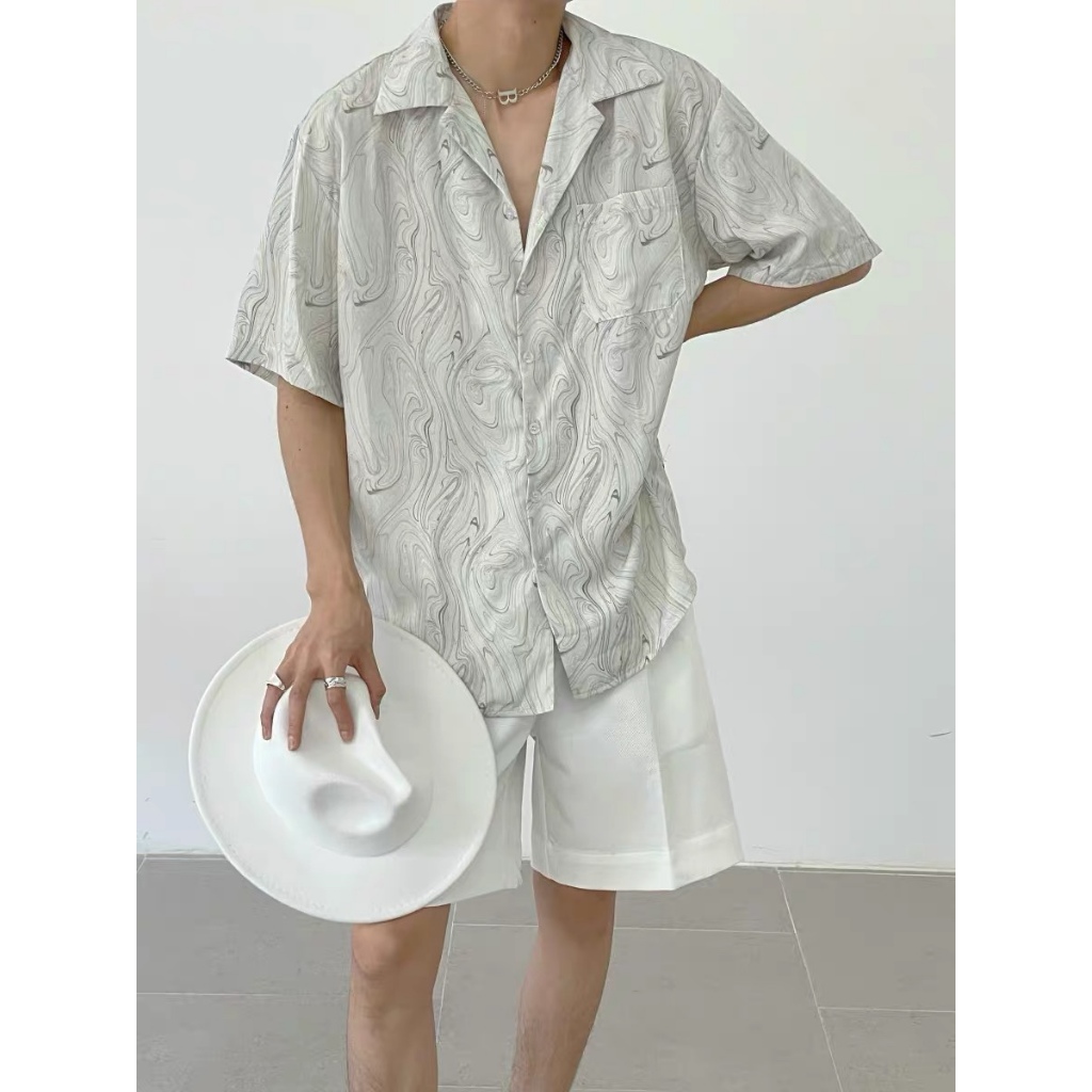 MeTozone เสื้อเชิ้ตแขนสั้น ทรงหลวม ลายดอกไม้ สไตล์ฮ่องกง สําหรับผู้ชาย ราคา ถูกที่สุด ดีลบีเคเค แกลเลอรีภาพที่ 4