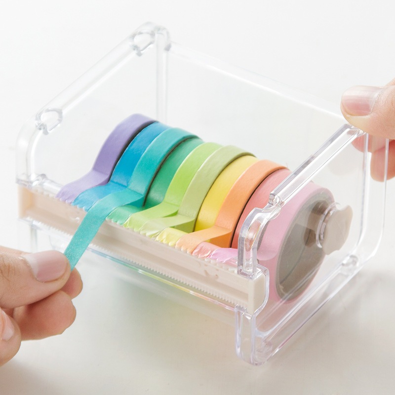 เครื่องจ่ายเทปอเนกประสงค์เดสก์ท็อป Washi เทปเครื่องตัดโปร่งใสเทปกาวจัดเก็บ Kawaii เครื่องเขียนอุปกรณ์สํานักงานโรงเรียน