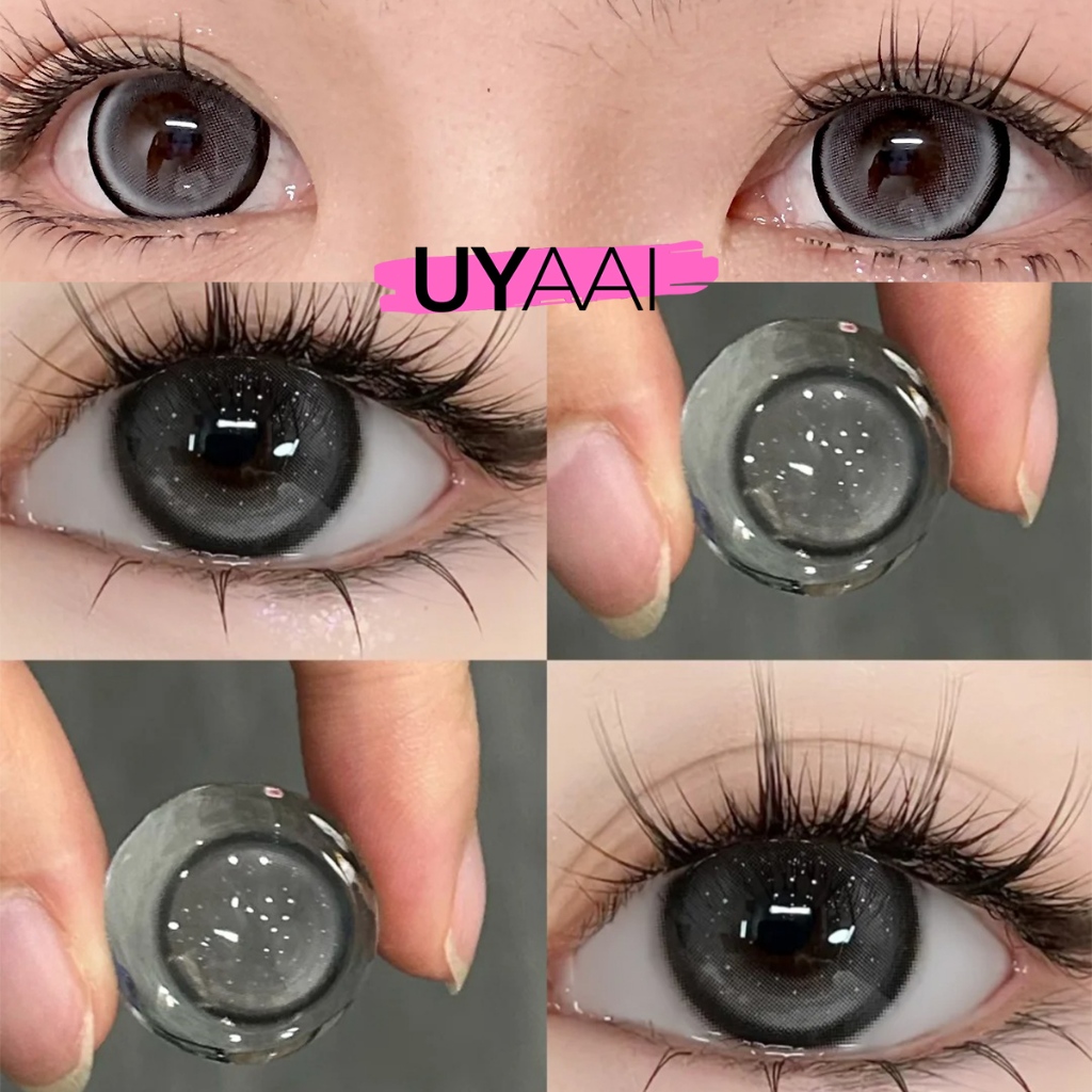 【0.00-6.00】【New】uyaai คอนแทคเลนส์ Pearl Grey คอนแทคเลนส์ 14.5 มม. ตาโตสามารถใช้ได้หนึ่งปี 2ชิ้น\ คู่