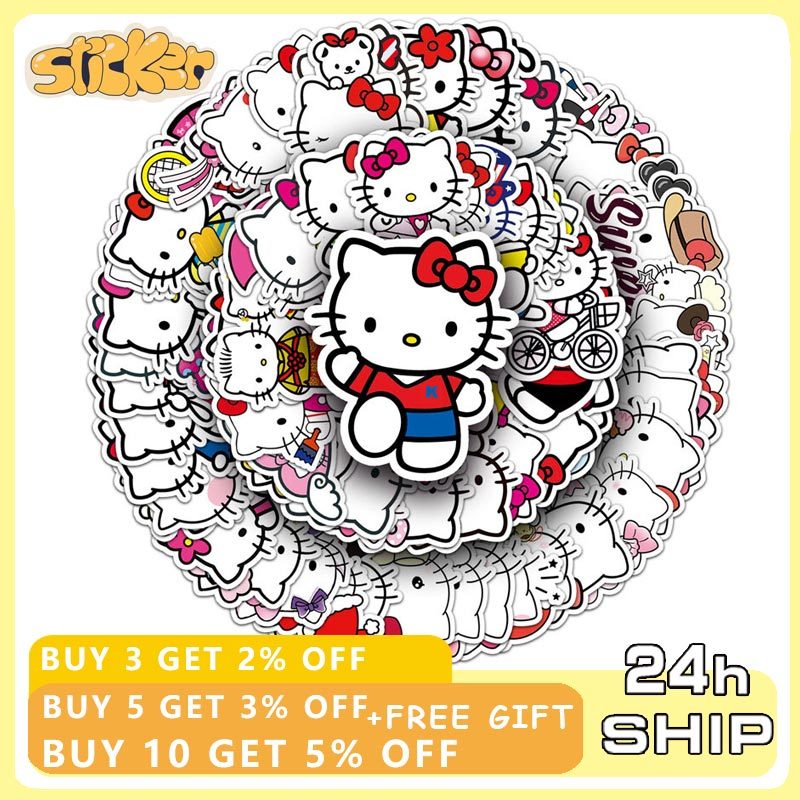 SANRIO 100ชิ้น สวัสดี คิตตี้ สติกเกอร์แพ็คน่ารักอะนิเมะสติกเกอร์กันน้ําน่ารัก ซานริโอ เด็กของขวัญวันเกิด