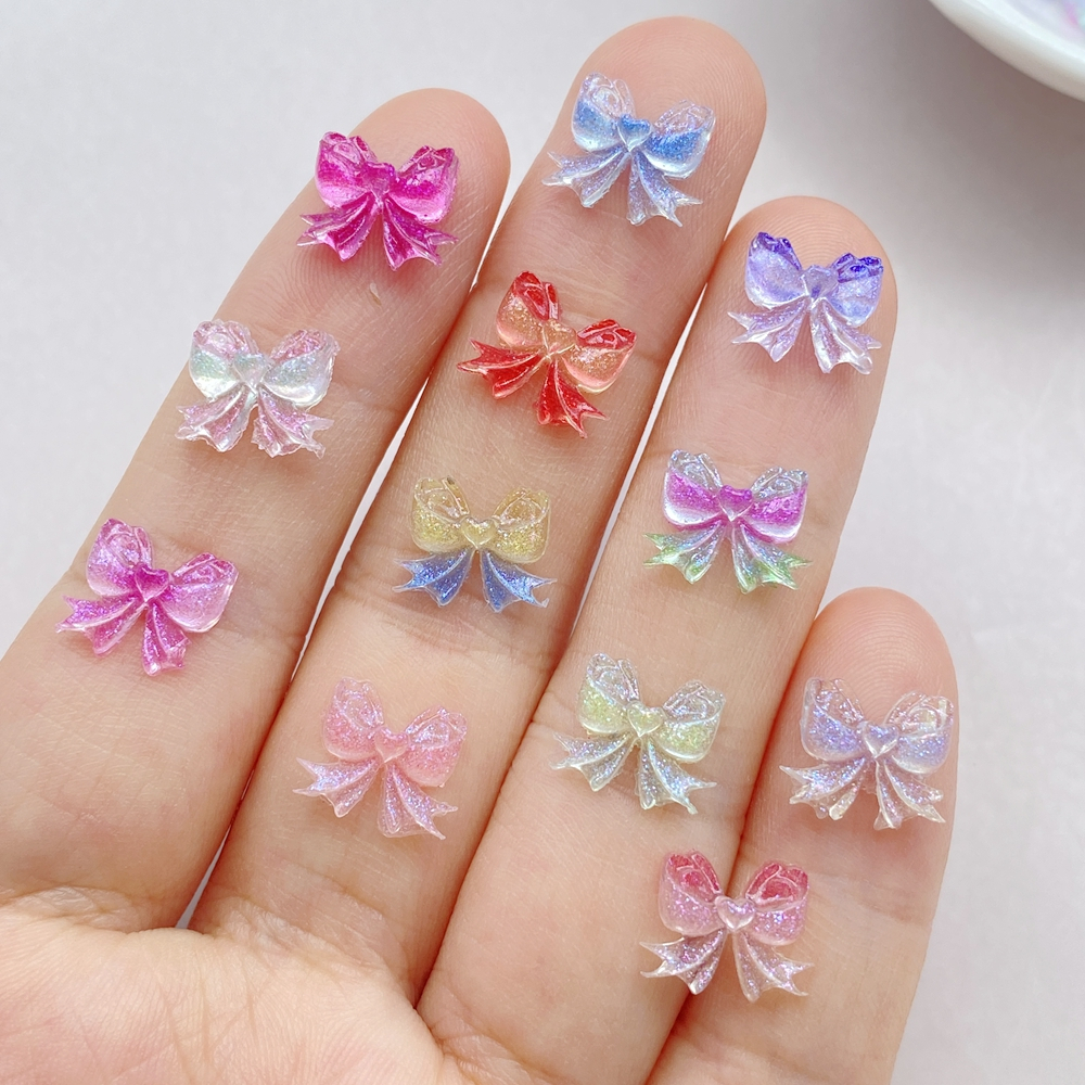 ยี่ห้อใหม่ 3D Shiny Christmas Bow DIY ตกแต่งเล็บ 50 ชิ้น