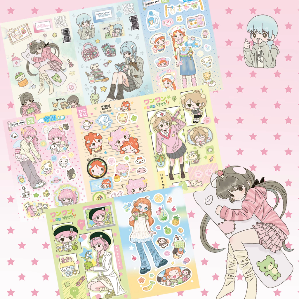 สติ๊กเกอร์สาวการ์ตูนน่ารัก สติ๊กเกอร์ตัวละครอนิเมะเกาหลี บัญชีมือเคสโทรศัพท์วางแผนสมุดภาพ ทําเอง สติ๊กเกอร์ตกแต่ง