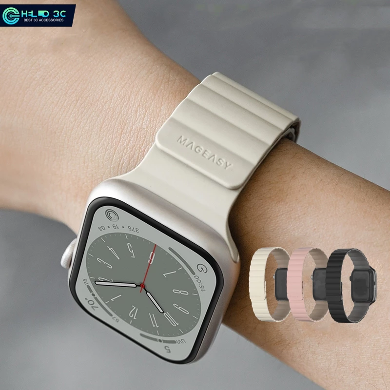 Mageasy สายนาฬิกาข้อมือ ซิลิโคน แม่เหล็ก เป็นมิตรกับผิวหนัง สําหรับ for apple watch SE2/SE3//7/8/9/10/11/ultra/ultra 2/ultra 3, 38/40/41/42/44/45/46/49 มม.