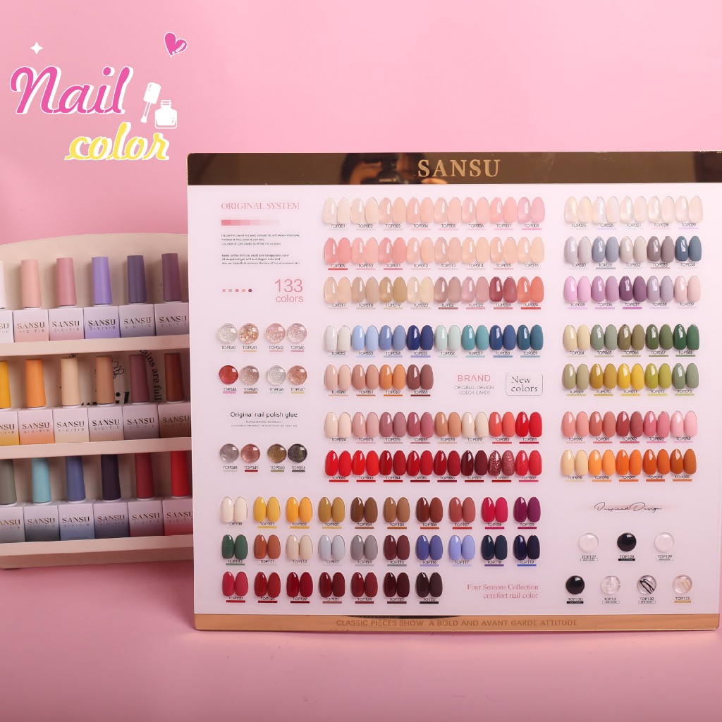 Sansu133 Nail Art Set 15ml ฟรีการ์ดสี +1base+1top(กาวกลิตเตอร์+กาวตาแมว+กาวเส้น+มาการอง)