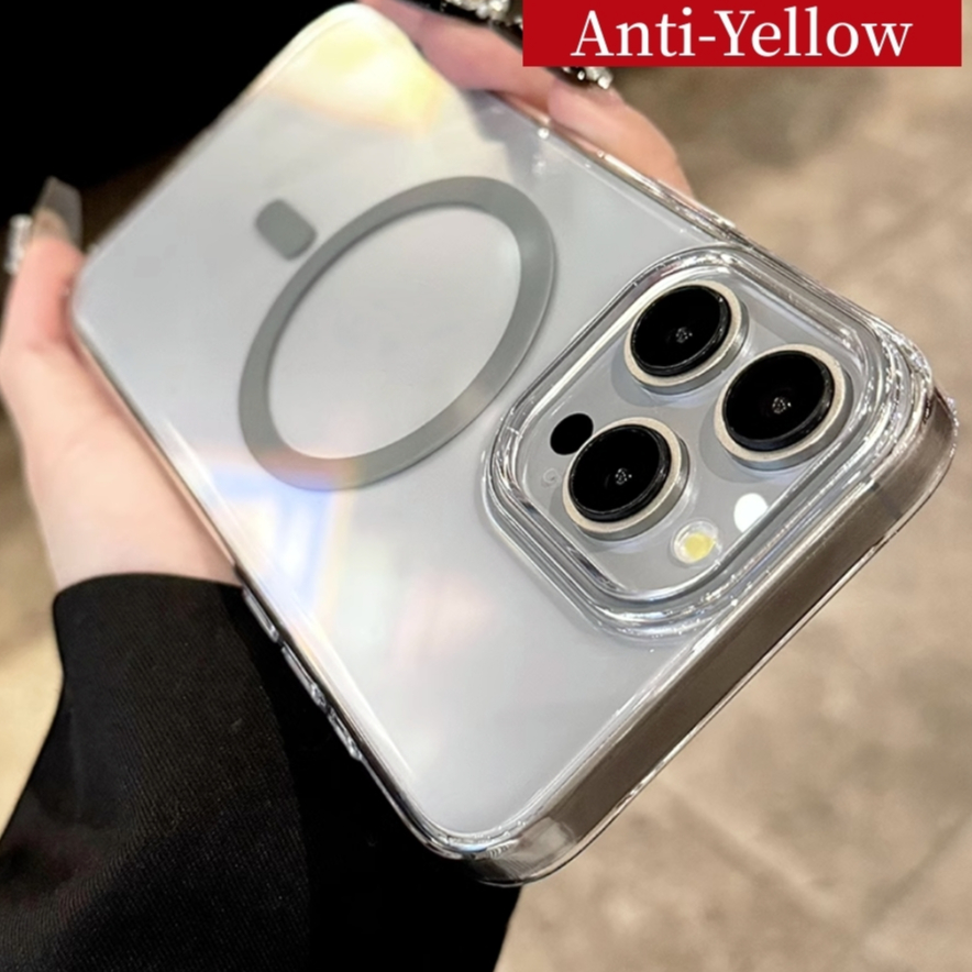 Anti Yellow Strong Magnetic Clear Full Hard PC กรอบ Backboard สําหรับ iPhone 16 15 14 13 12 Pro Max กันกระแทกปกหลังเหมาะสําหรับ iPhone 16 Plus ปลอก