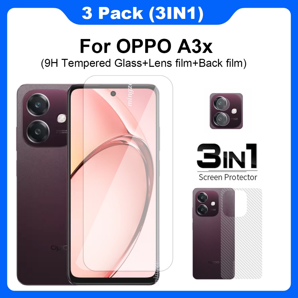 3-in-1 สําหรับ OPPO A3x ป้องกันหน้าจอกระจกนิรภัยฟิล์มป้องกัน+ฟิล์มด้านหลัง+ฟิล์มเลนส์