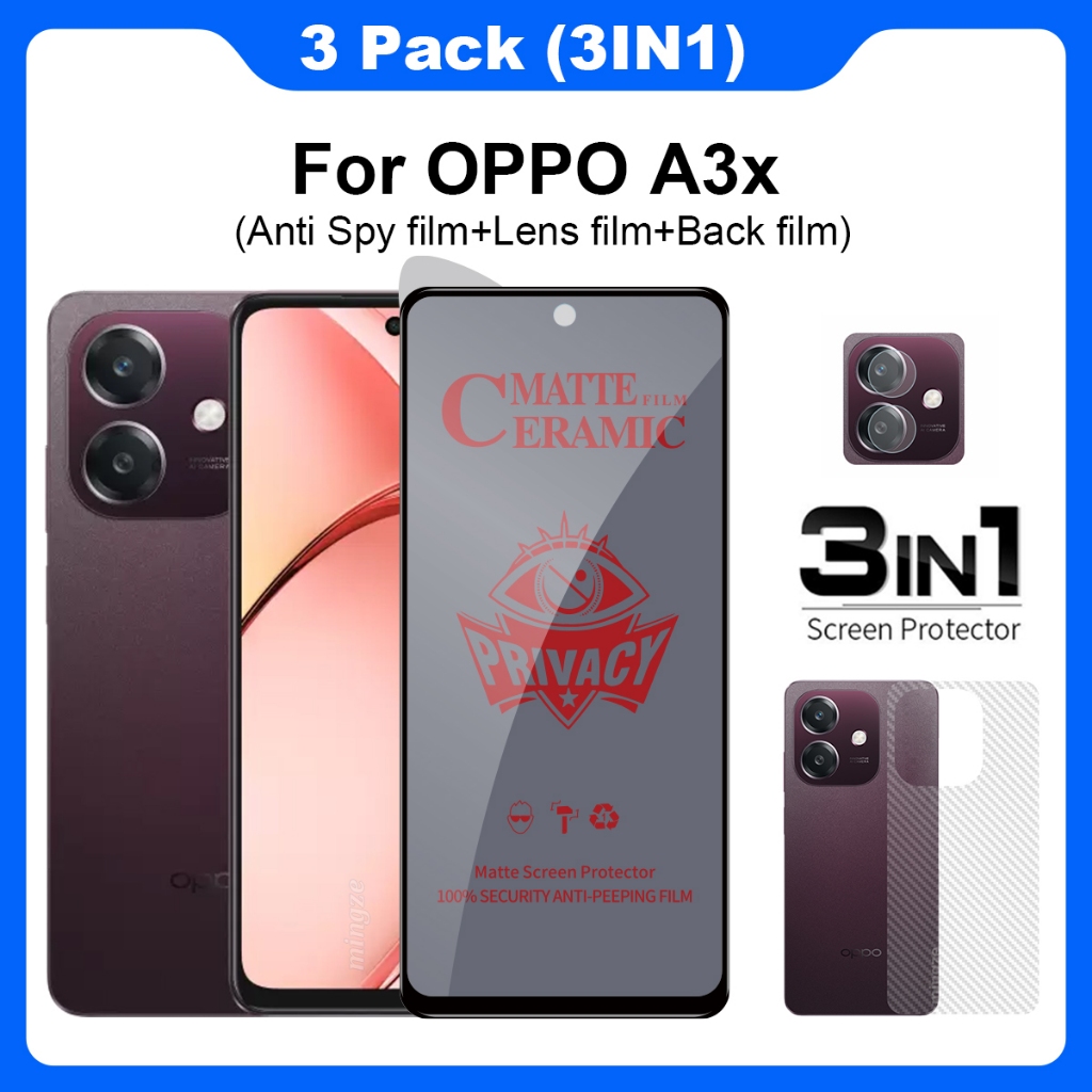 3-in-1 Anti-Spy กระจกนิรภัยฟิล์มนุ่มสําหรับ OPPO A3x คลุมทั้งหมดส่วนตัวป้องกันหน้าจอฟิล์มแก้ว