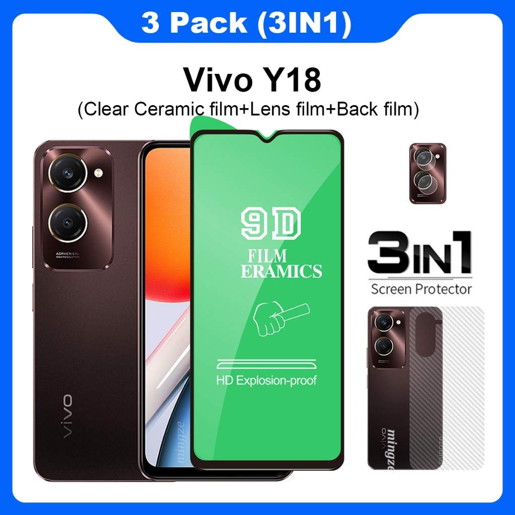 (3 In 1) สําหรับ Vivo Y28 Y03 Y03T Y18 Y18S Y28S Y38 Y100 กระจกเทมเปอร์ปกป้องหน้าจอ + ฟิล์มกล้อง + ฟิล์มด้านหลัง