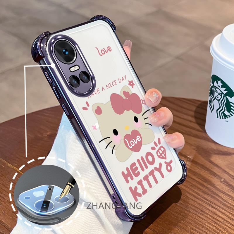สําหรับ OPPO RENO 10 5G RENO 10 Pro 5G สี่มุมถุงลมนิรภัย anti fall electroplated เคสโทรศัพท์น่ารักการ์ตูนแมว TPU นุ่ม