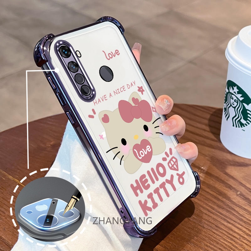 สําหรับrealme 5 5i 5s 6i c3 สี่มุมถุงลมนิรภัยAnti fall Electroplatedเคสโทรศัพท์น่ารักการ์ตูนแมวTPU soft case