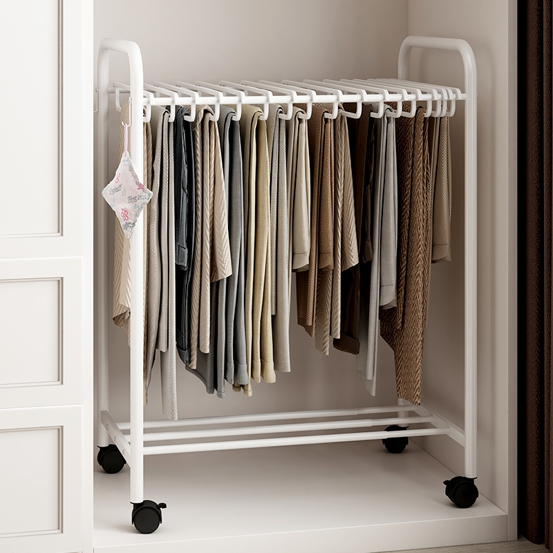 ราวแขวนกางเกง อเนกประสงค์ ขยายได้ ขนาด 52-81 ซม. มีล้อ แถม ราวแขวนผ้า 24 ชิ้น ราวตากกางเกง ราวแขวนกางเกง ราวแขวนผ้า