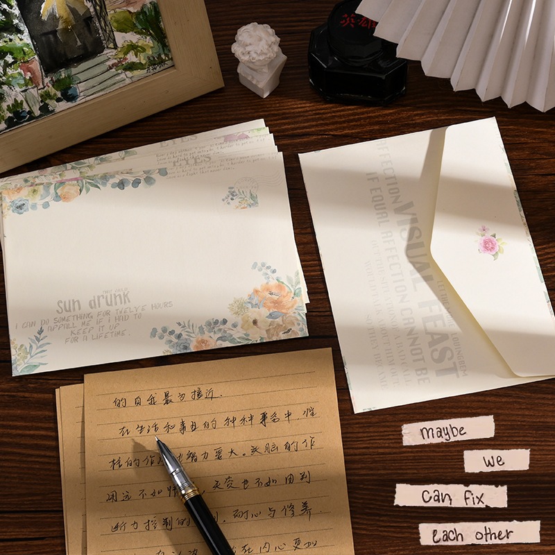 8ชิ้น/เซ็ตวินเทจดอกไม้ซองจดหมายโรแมนติกกระดาษซองจดหมายคราฟ รูปที่ 6