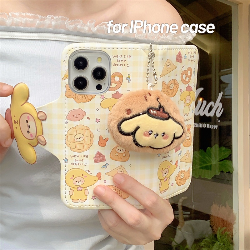 เคสโทรศัพท์ Apple สไตล์ใหม่ Big Head Pudding Dog iPhone 16 pro max Apple 15 14 13 12pro เคสป้องกันอินเทรนด์ Retro Flip Classic รวมทุกอย่างหนังกันกระแทกผู้ถือบัตร
