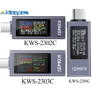 Aideepen KWS-2301C/KWS-2303C/KWS-2302C Multi-function จอแสดงผลดิจิตอลแรงดันไฟฟ้าแอมป์มิเตอร์ Power Meter Type-c โทรศัพท์มือถือชาร์จเครื่องทดสอบ DC 4-30V 0-12A