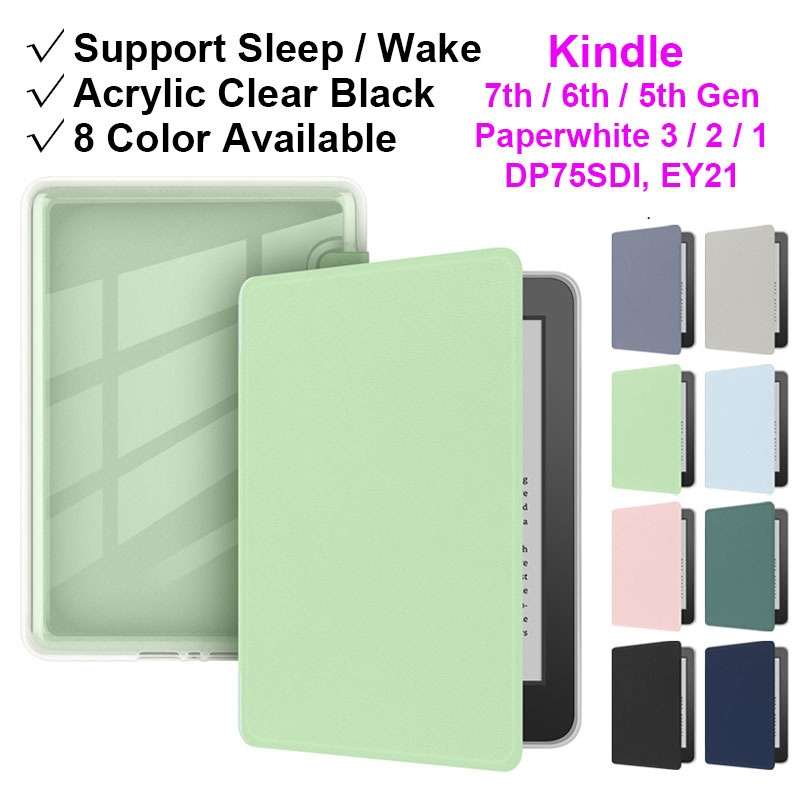 สําหรับ Kindle Paperwhite 3 2 1 6.0 "7th 6th 5th Gen 6 นิ้ว 2015 2013 2012 DP75SDI EY21 E-Book Readers ฝาครอบสนับสนุน Sleep Wake Flip หนังแฟชั่นอะคริลิค Clear Protection Case