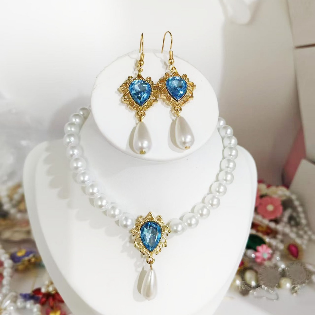 Luxury Pearl Crystal Diamond-Studded Water Drop สร้อยคอต่างหูชุด 2 ชิ้นจัดเลี้ยง Classy หญิงทุกวัน All-Match Clavic
