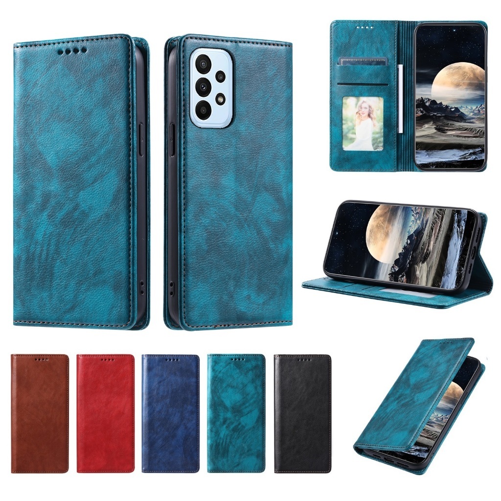 เคสซัมซุง Case for Samsung Galaxy A14 A24 A34 A54 A25 A35 A55 A15 5G A05 A05s A33 A53 A73 A50 A50s A30s A32 A52 A52s A03 A13 A04 A04s A23 4G เคสโทรศัพท์หนัง TPU นิ่ม แบบฝาพับแม่เหล็ก พร้อมช่องใส่บัตร และขาตั้ง สําหรับ Flip Cover Leather Wallet ซองมือถือ