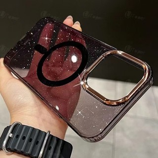 หรูหราglitterแม่เหล็กสําหรับiphone 16 PRO MAX 15 PRO MAX 14 13 12 11 16 PLUSชาร์จไร้สายแข็งปลอกกันกระแทก