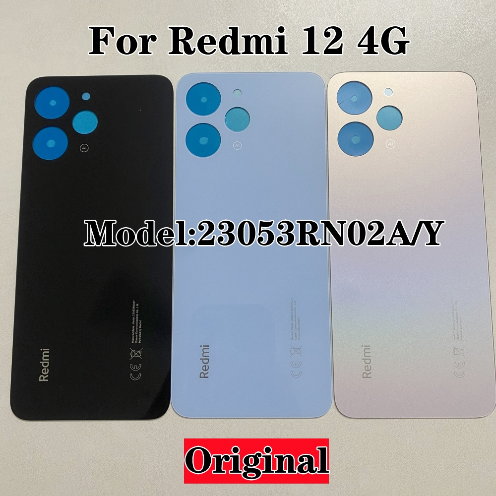 Original สําหรับ Xiaomi Redmi 12 4G แบตเตอรี่ฝาครอบกระจกด้านหลังเปลี่ยนฝาครอบด้านหลังสําหรับ Redmi 12 23053RN02A/Y