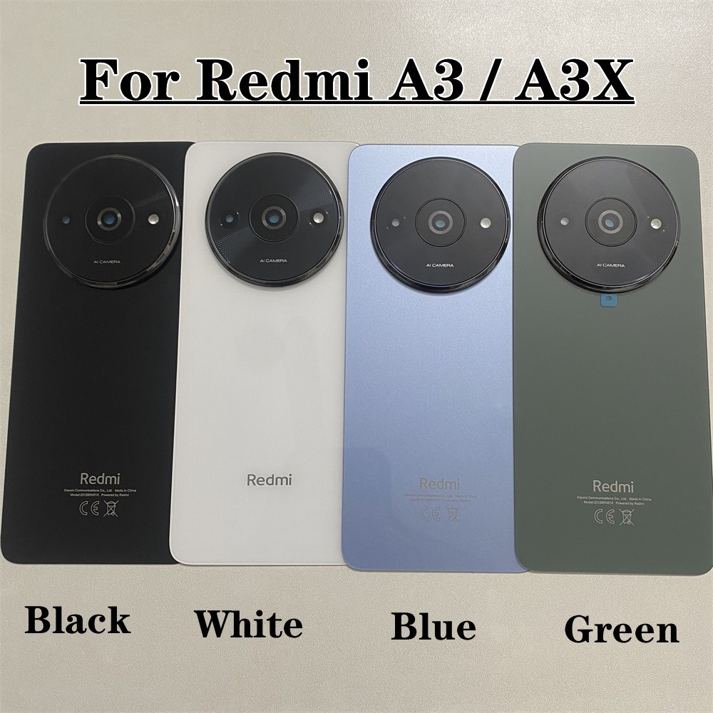 Aaa คุณภาพสูงสําหรับ Xiaomi Redmi A3 A3X แบตเตอรี่แผงกระจกด้านหลังด้านหลังด้านหลังประตูกรณีปกหลังพร้อมกรอบกล้อง