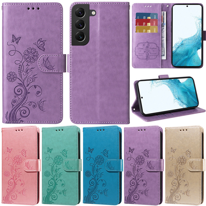 Slim สําหรับ Samsung Galaxy S22 Ultra S22+ S21+ S20+ S10+ S9+ S8+ S21 Ultra S20 Ultra S22 Plus S21 Plus S20 Plus S10 Plus S9 Plus ดอกไม้รูปแบบกระเป๋าสตางค์ฝาครอบกรณี