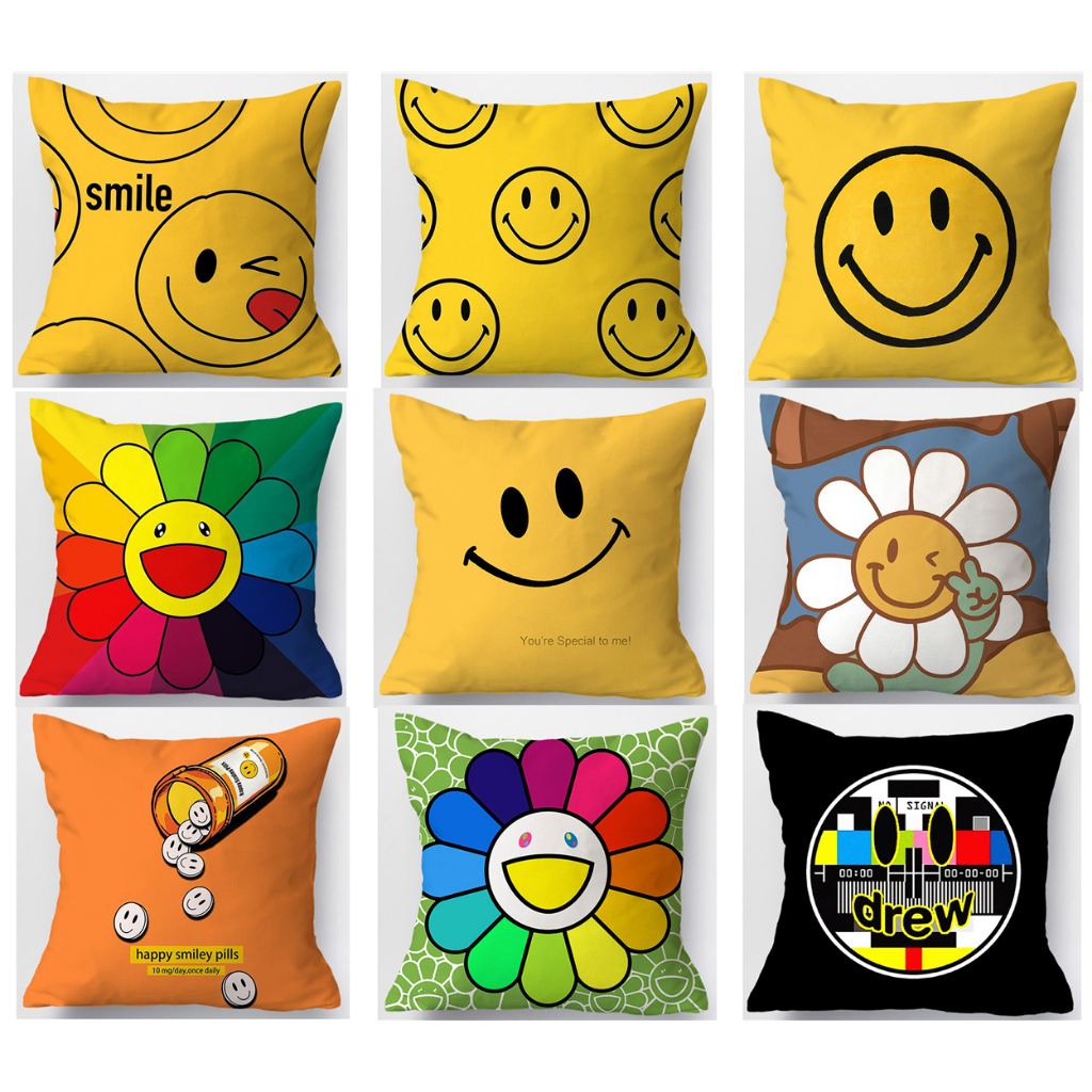 ปลอกหมอนยิ้มสีน้ําตาลเหลืองผ้าฝ้า40×40.Joy ตกแต่งร้านบ้านแคนติโซฟาเบาะผ้าปูที่นอนครอบคลุม.