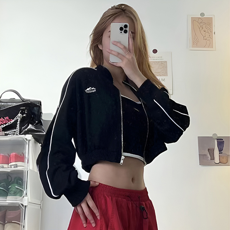 NZN سويتر نسائي أمريكي قصير ريترو بسحاب — صورة 5