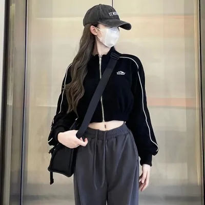 NZN سويتر نسائي أمريكي قصير ريترو بسحاب — صورة 2