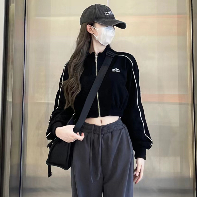 NZN سويتر نسائي أمريكي قصير ريترو بسحاب — صورة 3
