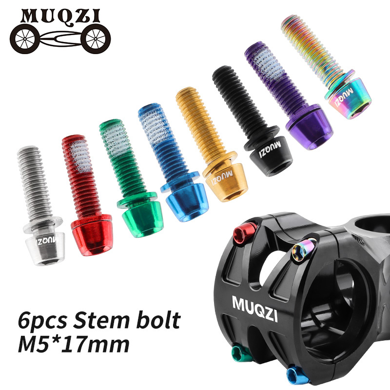 Muqzi สกรูคอแฮนด์จักรยาน M5X17 มม. พร้อมแหวนรอง อุปกรณ์เสริม 6 ชิ้น