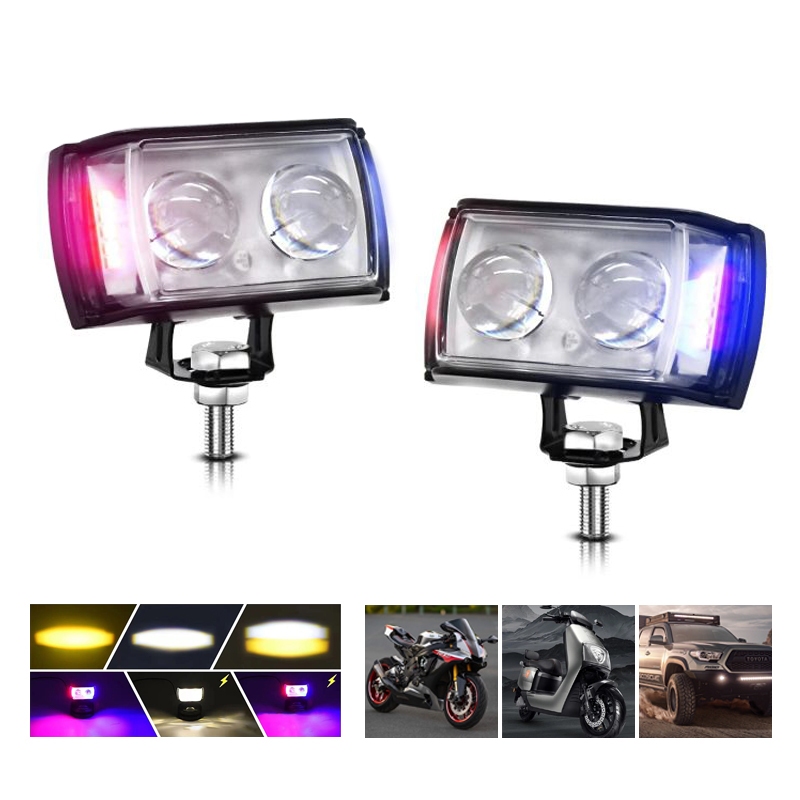 1/2 LED 60W ไฟตัดหมอกความสว่างสูงรถจักรยานยนต์ไฟตัดหมอกไฟเตือนสปอตไลท์ 6 สี 12V 24V ไฟตัดหมอก LED สว่างมาก