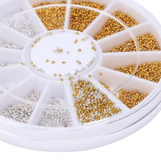Monja 12 กริด/ล้อตกแต่งเล็บ Mini รอบลูกปัด เล็บออกแบบอุปกรณ์เสริมทองเงินลูกปัดเครื่องประดับ